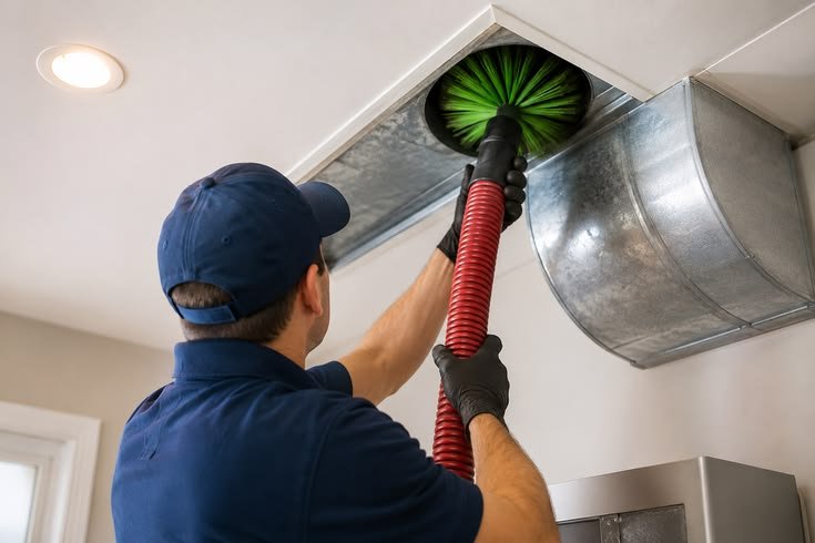 Derselbe Wohnraum nach der Renovierung: salbeigrün gestrichene Wand, Eichenboden, Sideboard und Pflanze